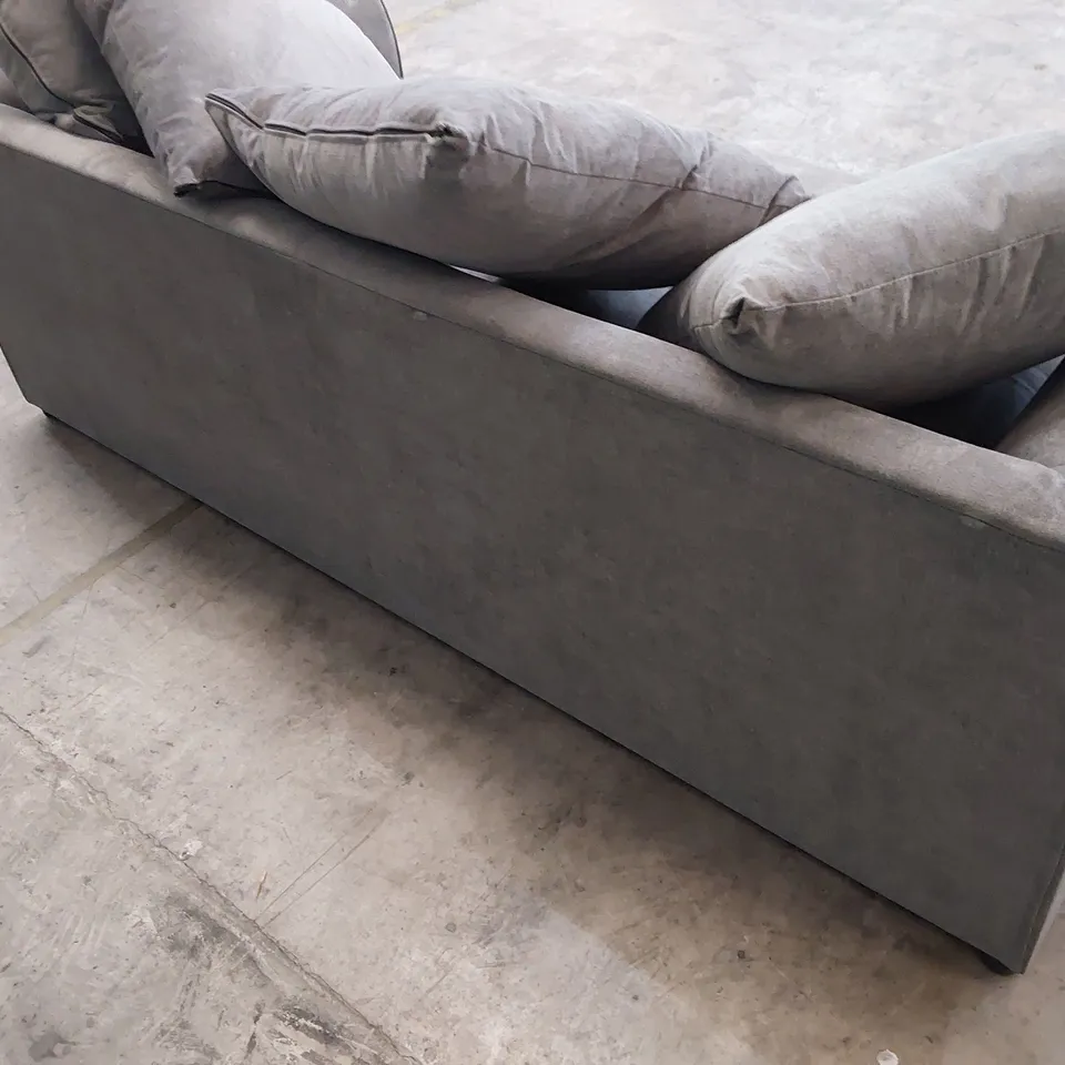DESIGNER BETZ THREE SEATER SOFA WITH SCATTER CUSHIONS GREY FABRIC