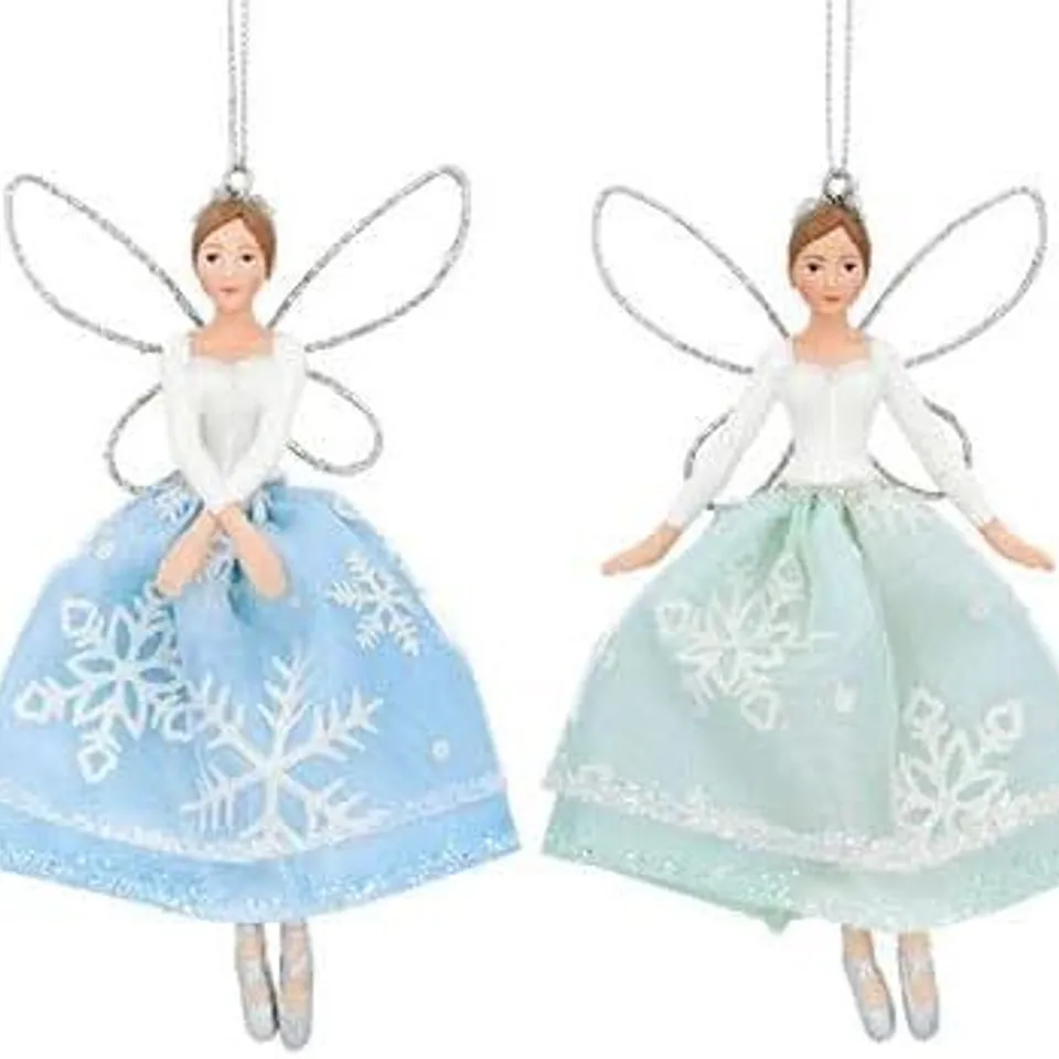 SET OF 6 AS NEW GISELLA GRAHAM BALLERINA HANGING TREE DECORATIONS - GREEN & BLUE