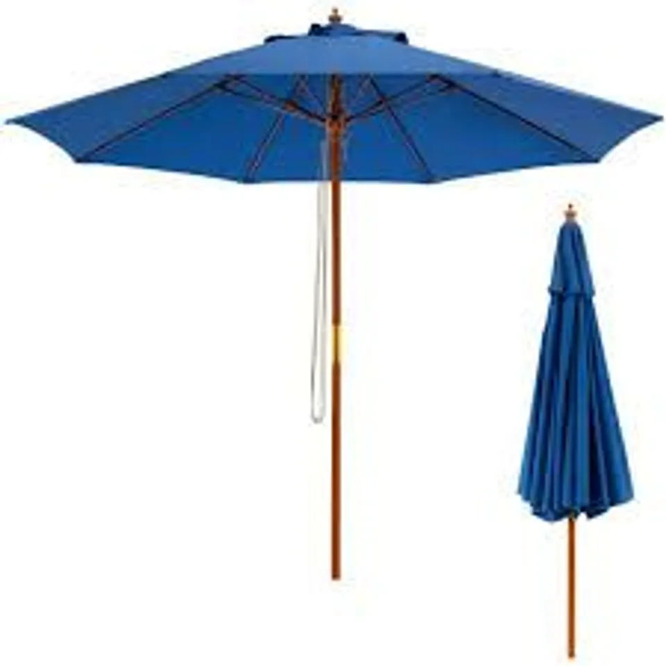 BOXED COSTWAY 2.83M GARDEN PARASOL WITH 3 GEAR POSITION IN BLUE