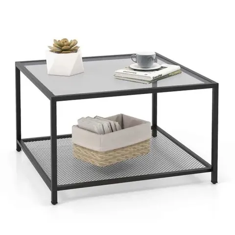 BOXED COSTWAY COSTWAY 2 TIER SQUARE GLASS COFFEE TABLE - GREY (1 BOX) 