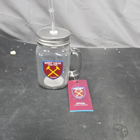 WEST HAM UNITED OFFICIAL MERCHANDISE MASON JAR WITH STRAW