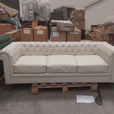 QUALITY DESIGNER 4-SEATER FAUX LEATHER CREAM CHESTERFIELD SOFA