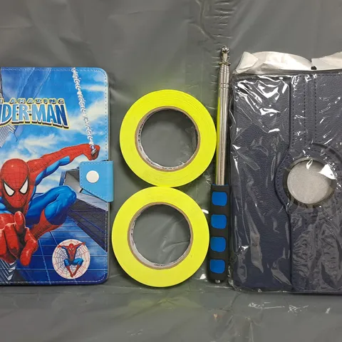 APPROXIMATELY 12 ASSORTED HOUSEHOLD ITEMS TO INCLUDE TAPE, TABLET CASE, ETC