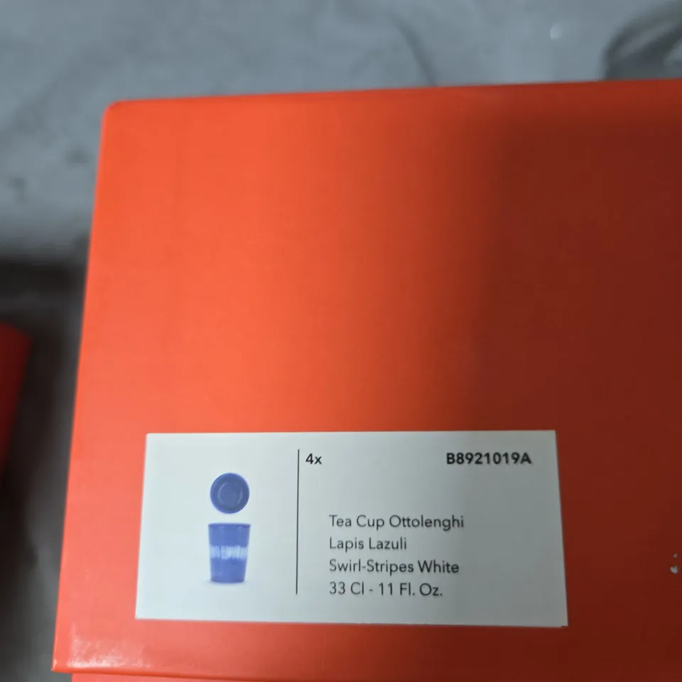 OTTOLENGHI FOR SERAX TEA CUPS – LAPIS LAZULI SWIRL-STRIPES WHITE, SET OF 4, 33 CL (11 FL OZ)