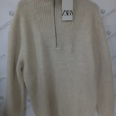 ZARA CREAM HALF ZIP JUMPER - L