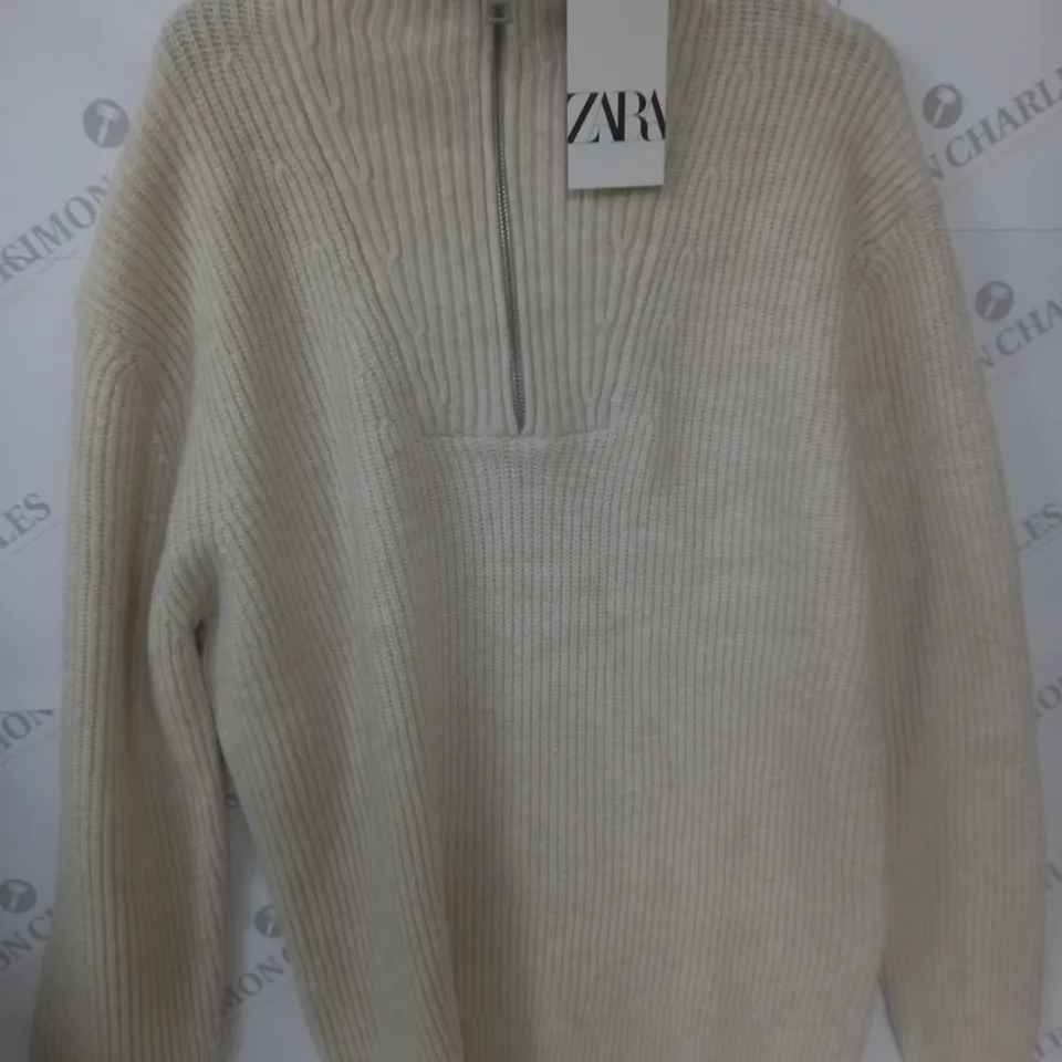 ZARA CREAM HALF ZIP JUMPER - L