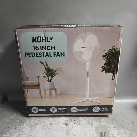 BOXED KUHL 16" PEDESTAL FAN IN WHITE 