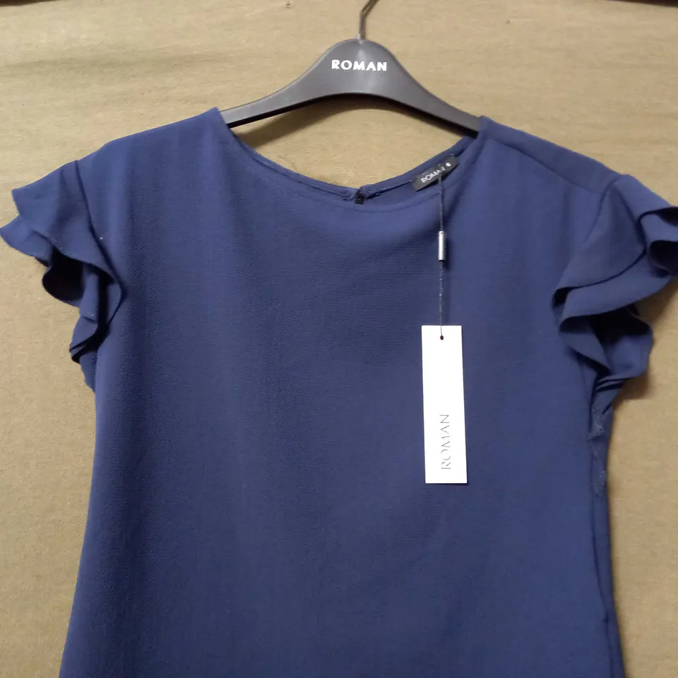 ROMAN RUFFLE SLEEVE TOP IN NAVY - SIZE 6