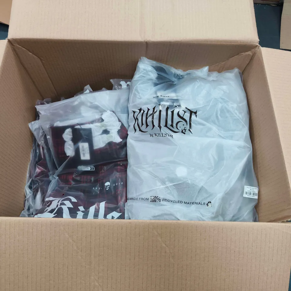 LOT OF APPROXIMATELY 24 BRAND NEW KILLSTAR CLOTHING ITEMS TO INCLUDE FALLING NIGHT COATS AND RED TARTAN SKIRTS - VARIOUS SIZES