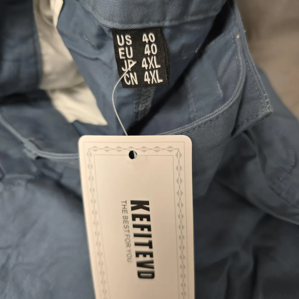 KEFITED Cargo shorts – Blue, cargo pockets, tag attached (US 40 / EU 40 / JP 4XL / CN 4XL)