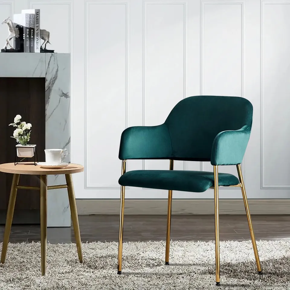 BOXED LUKKA SET OF TWO GREEN VELVET DINING CHAIRS