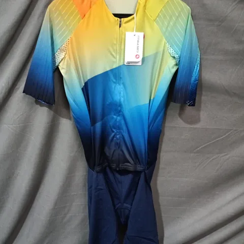 CASTELLI FREE SANREMO 3 SUIT SHORT SLEEVE IN GRADIENT YELLOW TO BLUE SIZE XXL