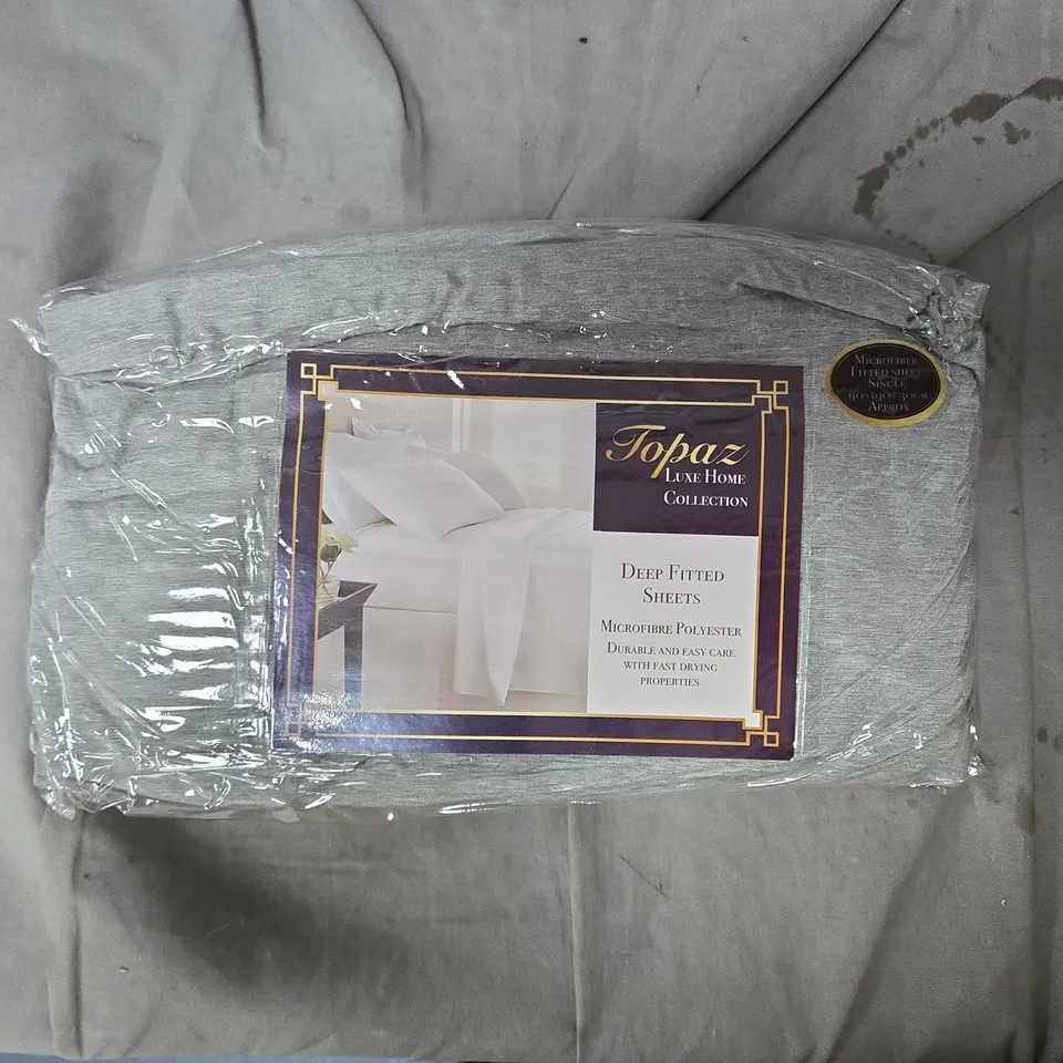 TOPAZ LUXE HOME COLLECTION DEEP FITTED SHEETS – MICROFIBER POLYESTER, GREY, BOX OF APPROXIMATELY 14