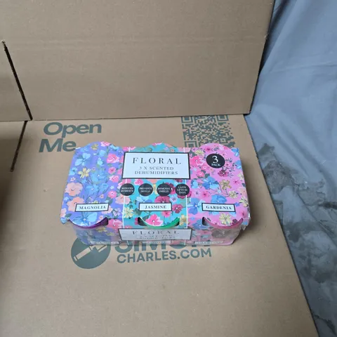 APPROXIMATELY 4 FLORAL SCENTED DEHUMIDIFIERS 3 PACK 