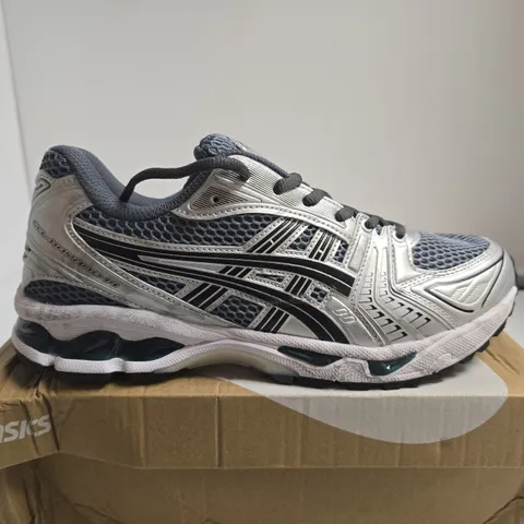 BOXED PAIR OF ASICS GEL-KAYANO 14 RUNNING SHOES – SILVER/GREY, UK 9