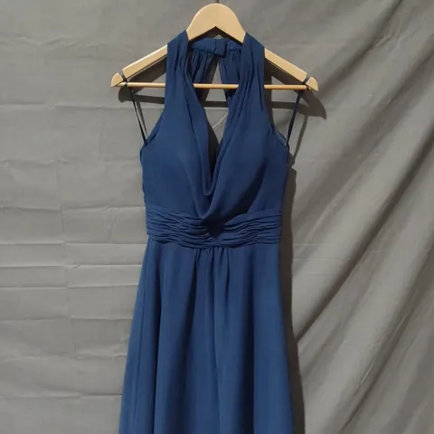 KENNETH WINSTON COLOUR COWL HALTER NECK DRESS IN MIDNIGHT - SIZE 8