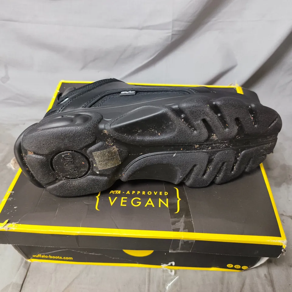 BUFFALO LONDON VEGAN CHUNKY SNEAKERS – BLACK, BOXED. SIZE UK 8