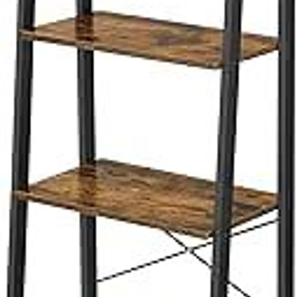 BOXED VASAGLE LADDER SHELF, BOOKSHELF, 4-TIER INDUSTRIAL STORAGE RACK  RUSTIC BROWN/BLACK