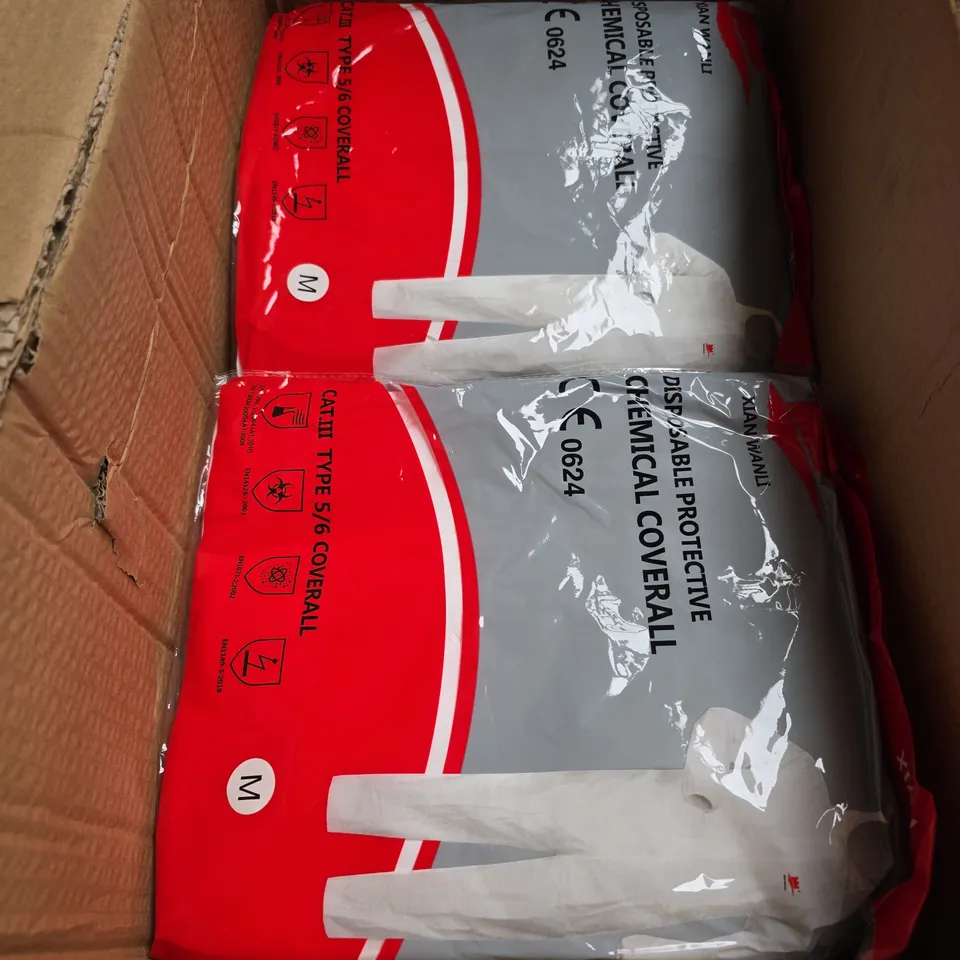 BOX OF APPROX 30 XIAN WANLI DISPOSABLE PROTECTIVE CHEMICAL COVERALL IN WHITE SIZE M