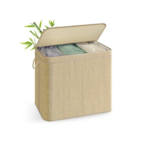 BOXED SONGMICS LAUNDRY BASKET 170L BAMBOO CLOTHES ORGANISER - NATURAL COLOUR