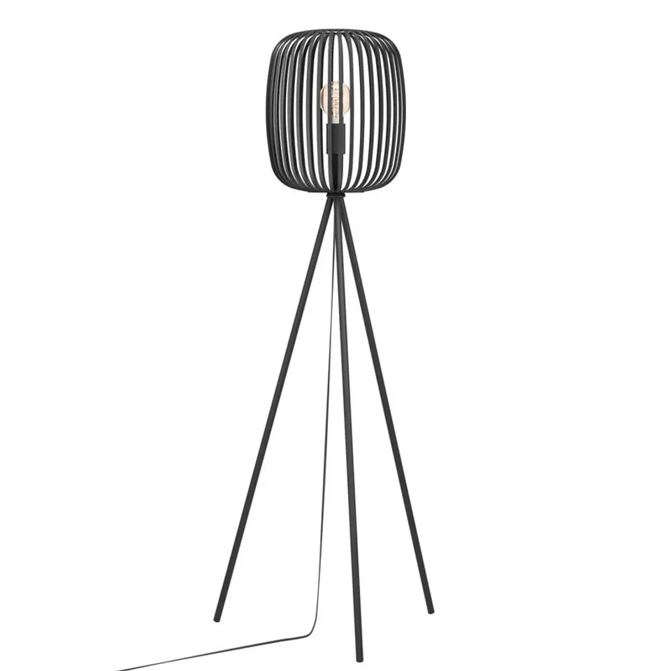 BOXED ROMAZZINA BLACK CAGED TRIPOD FLOOR LAMP