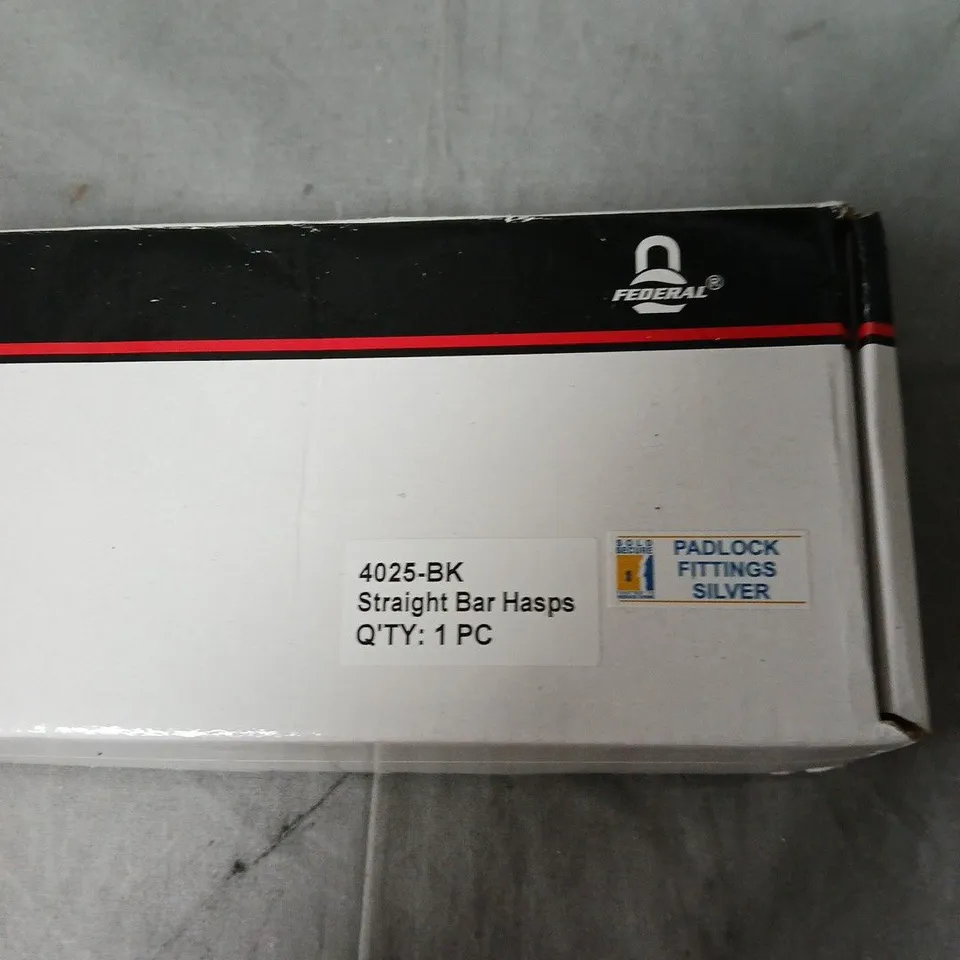 FEDERAL LOCK 4025-BK STRAIGHT BAR HASPS WITH PADLOCK FITTINGS – SILVER, 1 PIECE (BOXED)