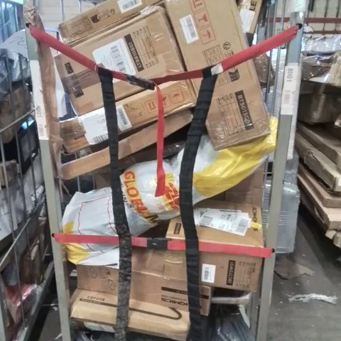 CAGE OF ASSORTED HOUSEHOLD GOODS AND PRODUCTS TO INCLUDE;COAT HANGERS,JEWELLERY BOX,END TABLE STORAGE BOX