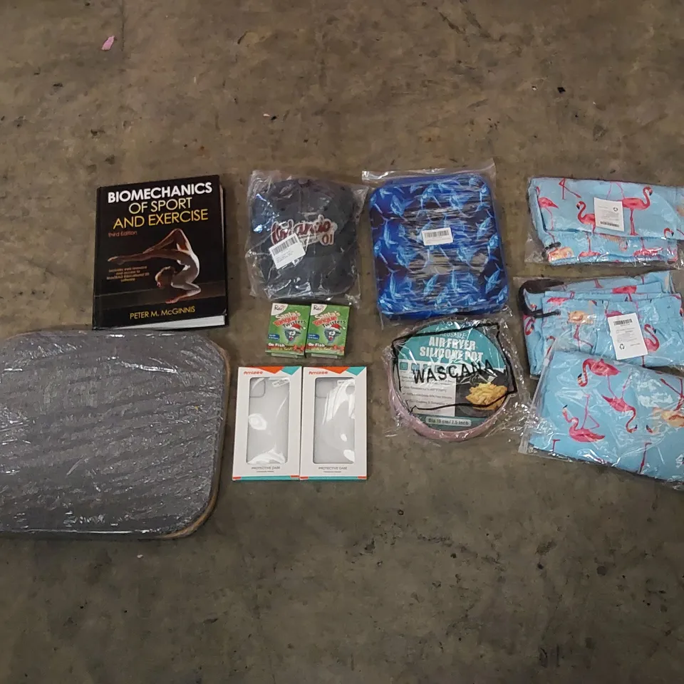 PALLET TO CONTAIN ASSORTED HOUSEHOLD ITEMS AND CONSUMER PRODUCTS. INCLUDING PHONE CASES, AIR FRYER SILICONE POT, BOOK, SWIMMING TRUNK, LUNCH BAGS ETC