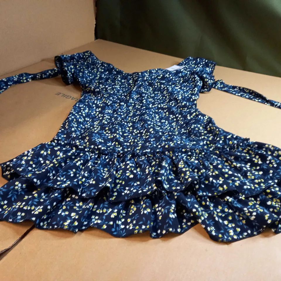 DOROTHY PERKINS NAVY/FLORA SHIRRED BACKLESS MINI DRESS - SIZE 10