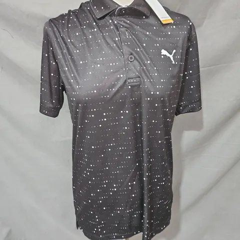 PUMA KEYS POLO TOP IN PUMA BLACK/WHITE GLOW SIZE M