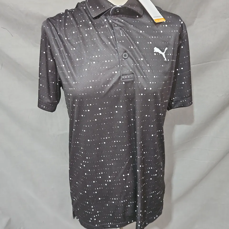 PUMA KEYS POLO TOP IN PUMA BLACK/WHITE GLOW SIZE M