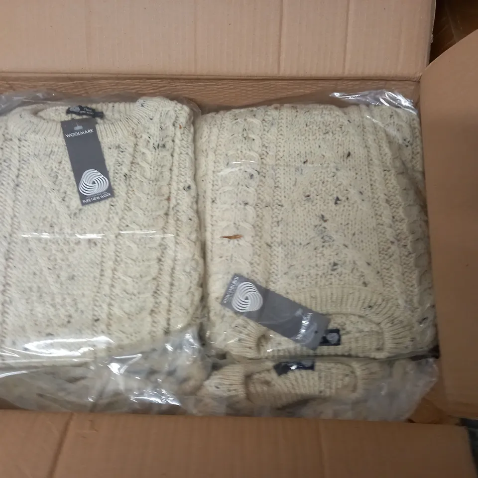 LOT OF APPROXIMATELY 10 AS NEW PURE NEW WOOL KNITTED CREW JUMPERS IN ECRU - ALL L