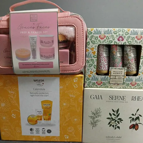 APPROXIMATELY 7 COSMETIC BOXSETS TO INCLUDE - NOBODYS CHILD EVERYONES PLANET , WILLAIM MORRIS HAND CREAMS , WEKEDA CALENDULA ETC