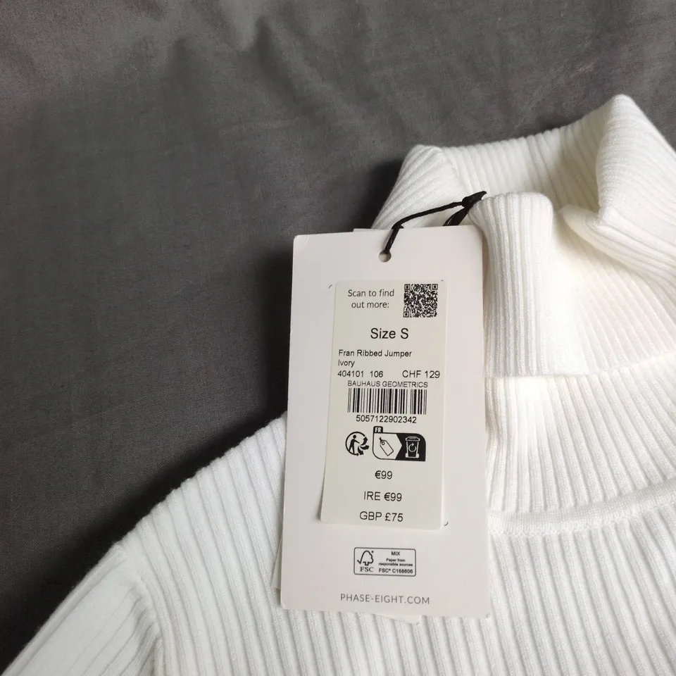 PHASE EIGHT IVORY FRAN RIBBED JUMPER – SIZE S (NEW WITH TAGS)