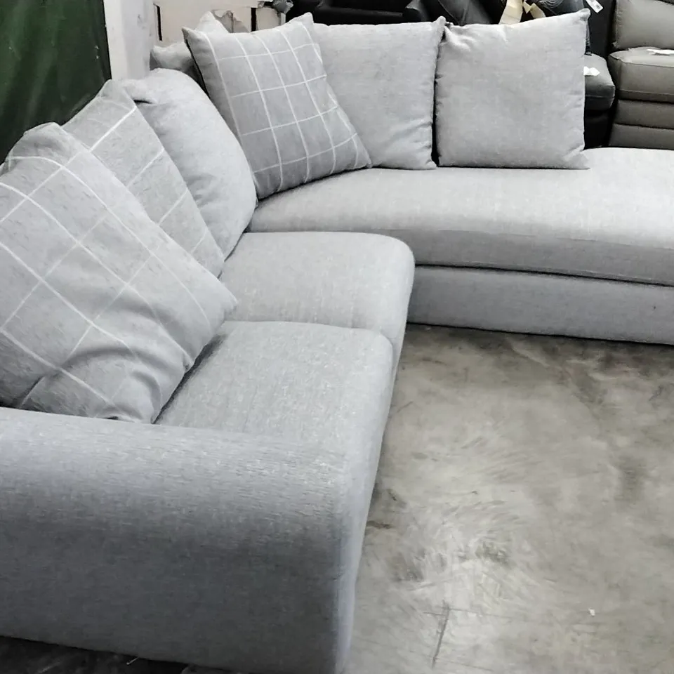 QUALITY BRITISH DESIGNER DBL CORNER GROUP SOFA - GREY FABRIC 