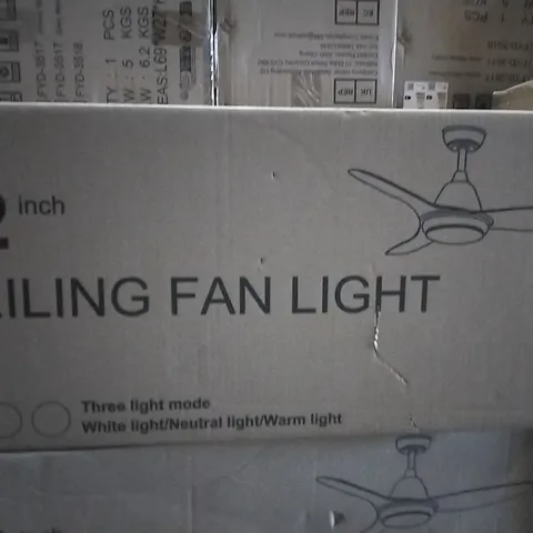 BOXED 52 INCH CEILING FAN - THREE LIGHT MODE - (1 BOX)