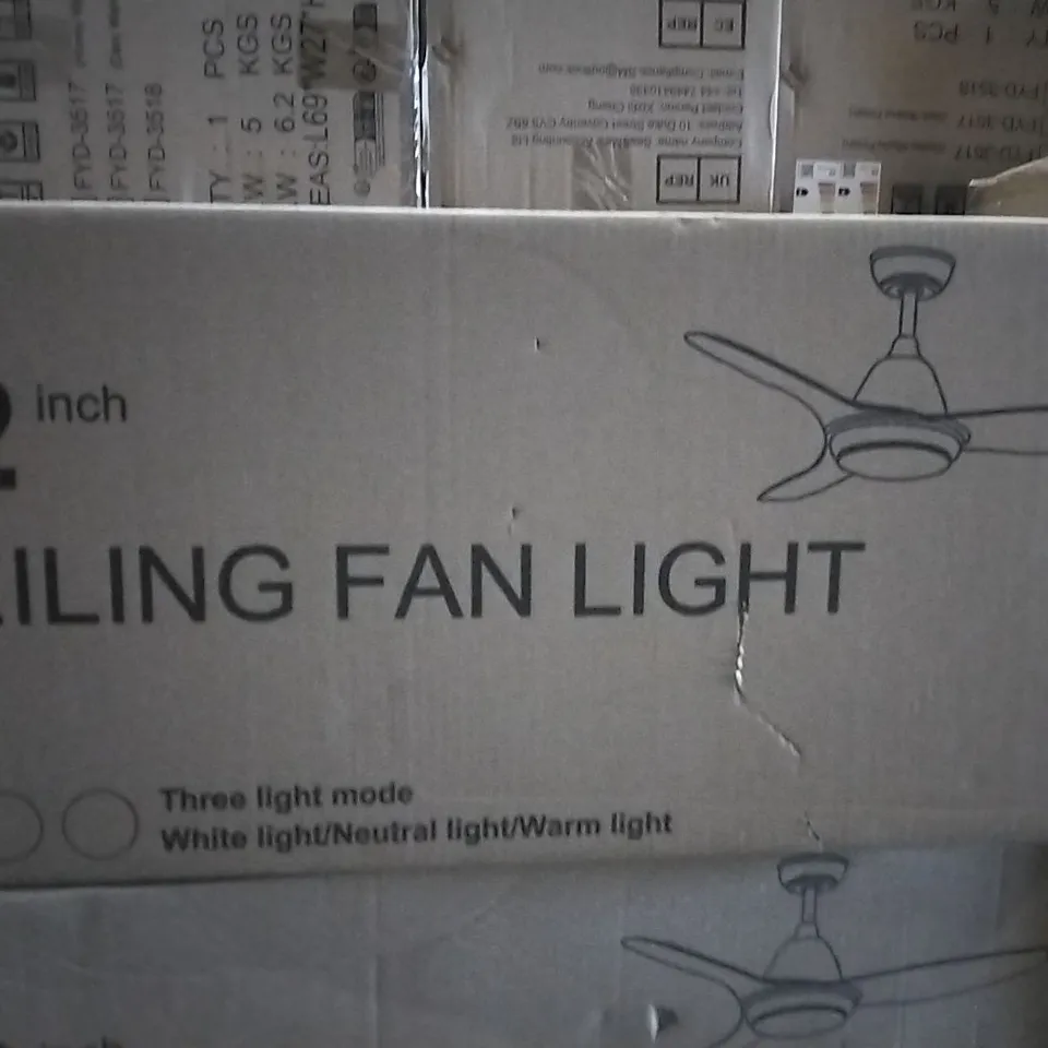 BOXED 52 INCH CEILING FAN - THREE LIGHT MODE - (1 BOX)