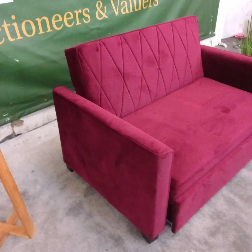 DESIGNER MATT CLARET VELVETEFFECT FABRC TWO SEATER SOFABD