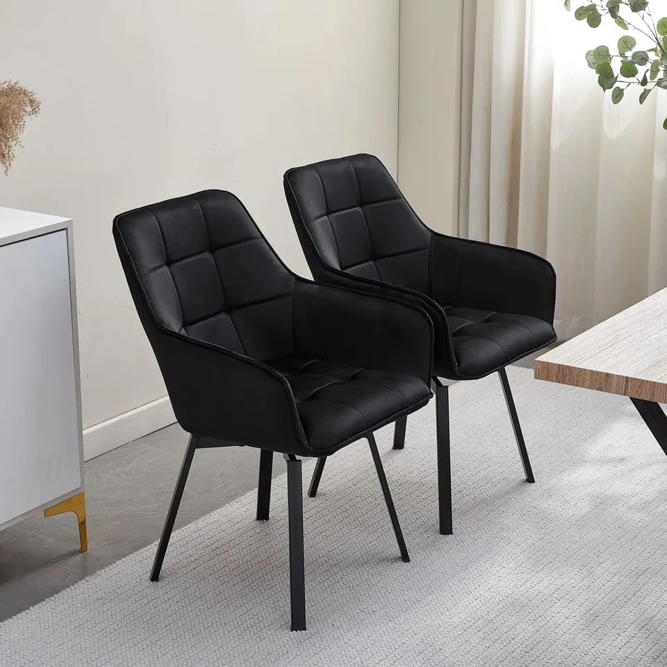BOXED DANYL SET OF TWO BLACK VELVET SWIVEL DINING CHAIRS