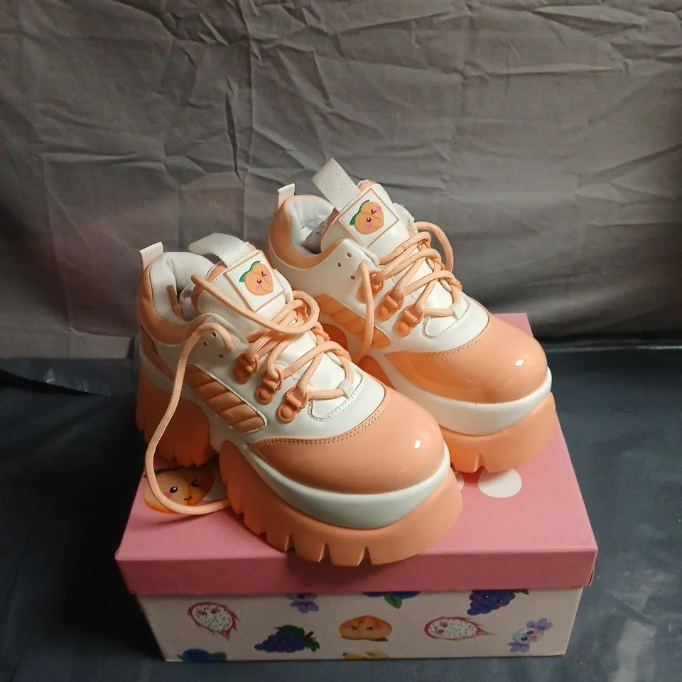 KOI FRUITTI TUTTI CHUNKY PLATFORM SNEAKERS – PEACH & ORANGE BOXED, SIZE 6