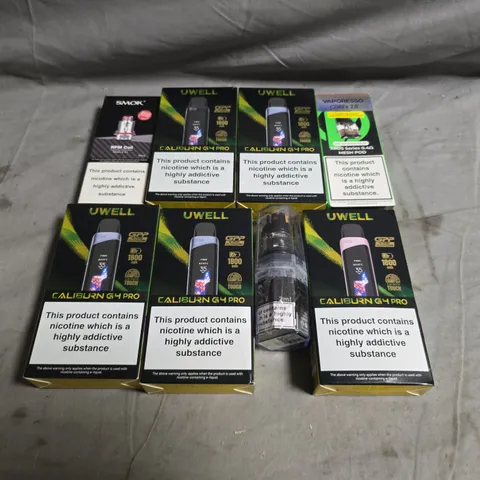 LOT OF APPROX 10  ASSORTED E-CIGS AND PARTS TO INCLUDE VAPORESSO, UWELL AND SMOK