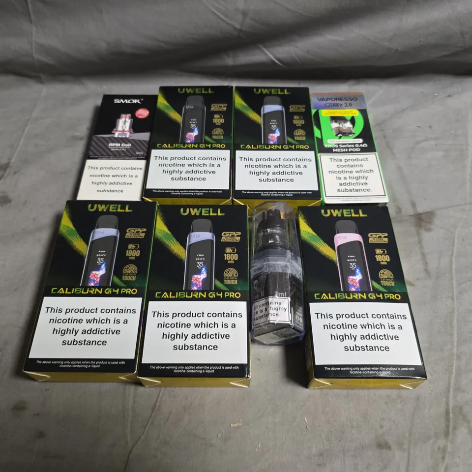 LOT OF APPROX 10  ASSORTED E-CIGS AND PARTS TO INCLUDE VAPORESSO, UWELL AND SMOK