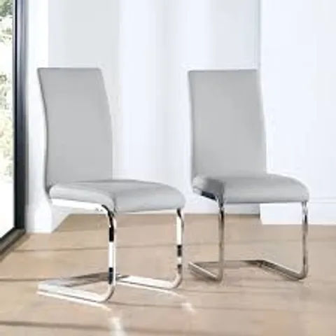 BOXED CELESTE DINING CHAIR, LIGHT GREY PREMIUM FAUX LEATHER & CHROME (1 BOX)
