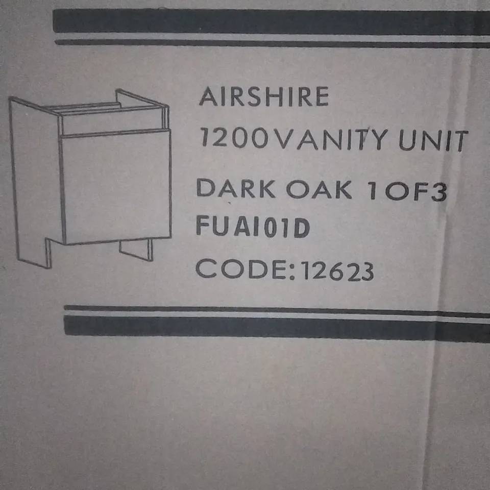 BOXED AIRSHIRE 1200 VANITY UNIT IN DARK OAK ' INCOMPLETE 1/3 BOX ONLY / NO BOX 2 AND 3 