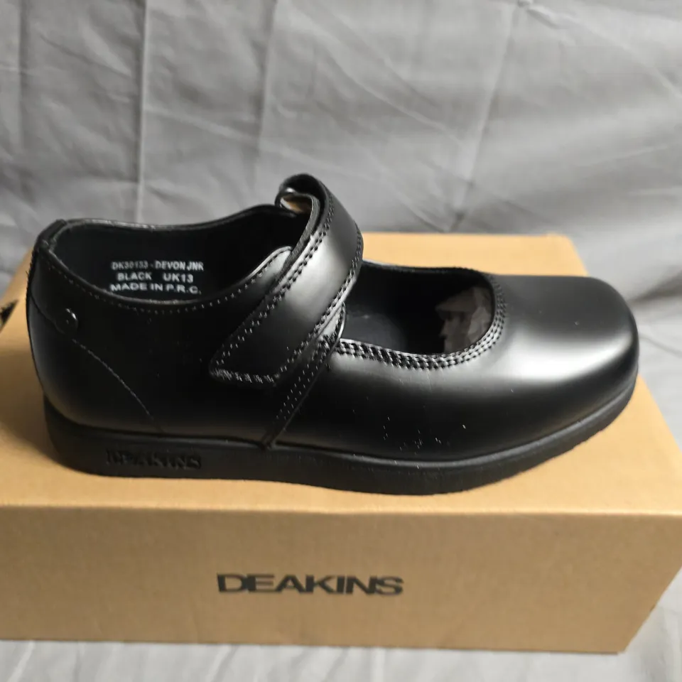 DEAKINS KIDS' BLACK MARY JANE SHOES, VELCRO STRAP – UK13