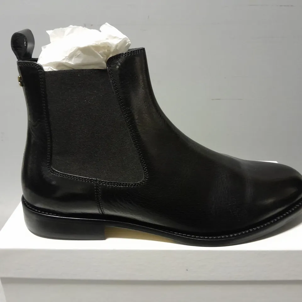 BOXED PAIR OF RUSSELL & BROMLEY BOND CHELSEA LOW ANKLE BOOT IN BLACK - SIZE 42