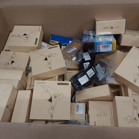PALLET CONTAINING HOUSEHOLD AND CONSUMER PRODUCTS. INCLUDES A LARGE QUANTITY OF HOT GLUE GUNS, MENS BOMBER JACKET, FLEECES ETC