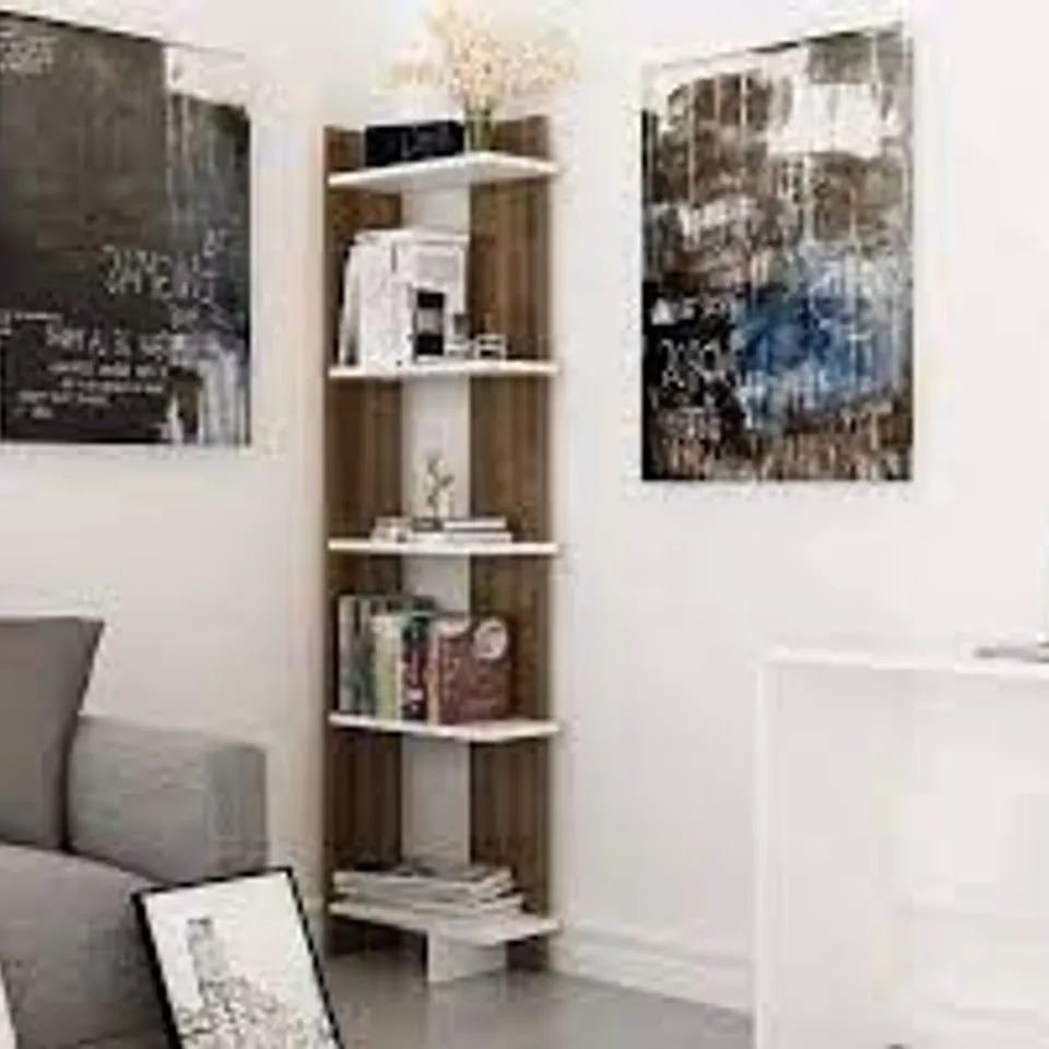 BOXED ALEXIS-ROSE CORNER BOOKCASE WALNUT/WHITE