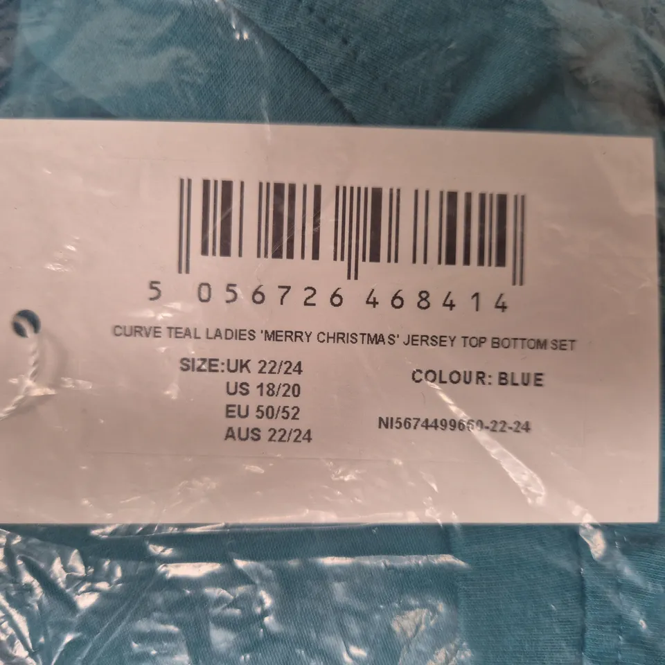 CURVE TEAL LADIES MERRY CHRISTMAS JERSEY TOP & BOTTOM SET – UK 22/24 (BLUE)