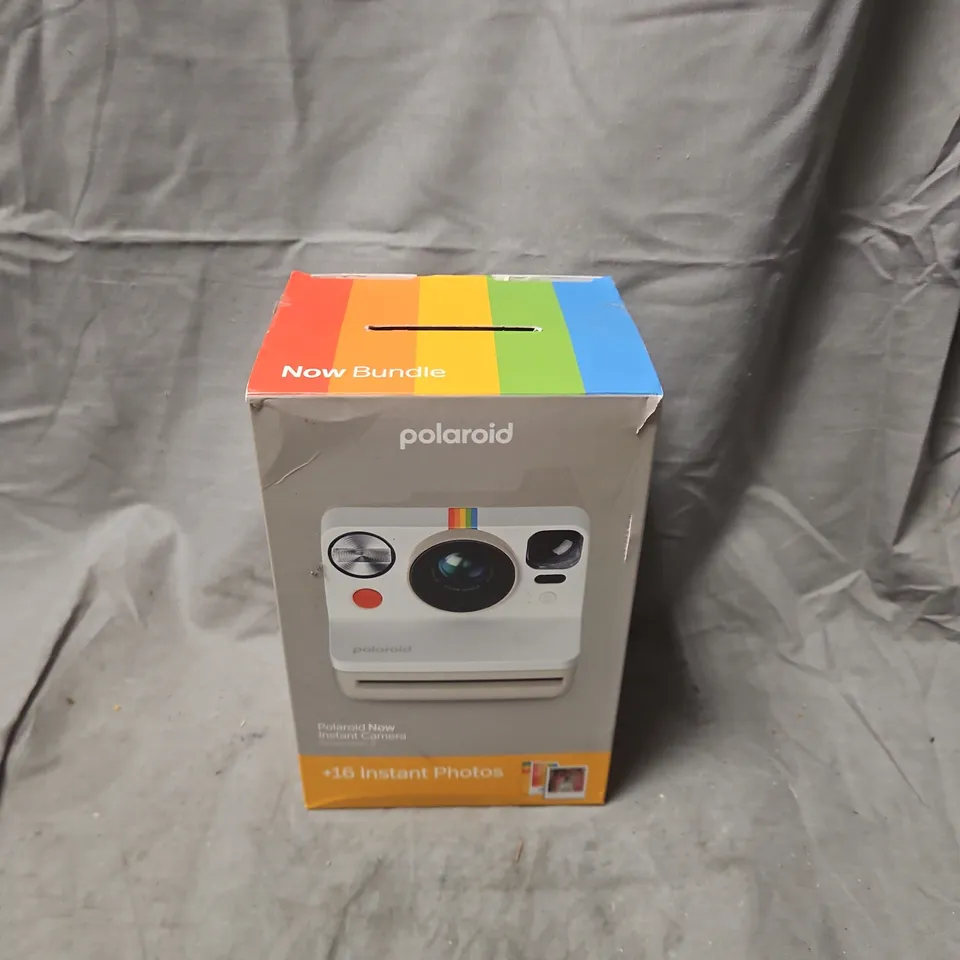 POLAROID NOW INSTANT CAMERA – WHITE WITH RAINBOW STRIPE